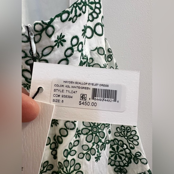 MILLY Hayden Scallop Eyelet Dress in White & Green - Picture 15 of 16